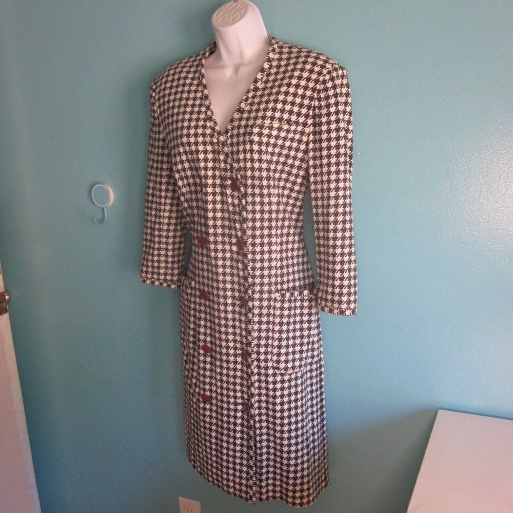 Ciao Vintage 60's Womens Size 8/10 Blue Houndstooth Dress Knee Length